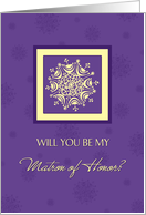 Matron of Honor Winter Wedding Invitation Card - Purple Snowflakes card