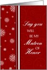 Matron of Honor Christmas Wedding Invitation Card - Red & White Snowflakes card