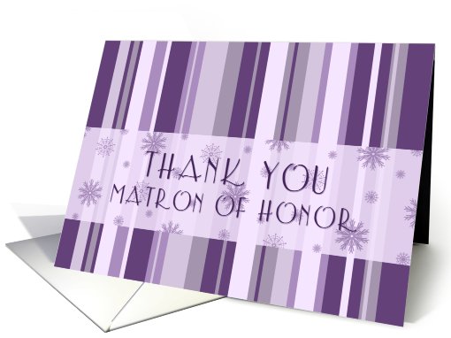Matron of Honor Winter Wedding Thank You Card - Purple Stripes card