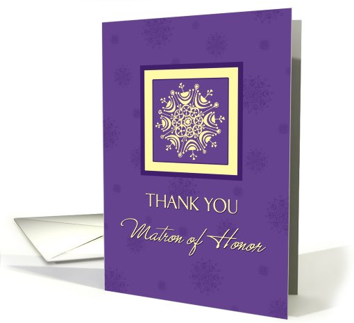Matron of Honor Winter Wedding Thank You Card - Purple Snowflakes card