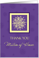 Matron of Honor Winter Wedding Thank You Card - Purple Snowflakes card