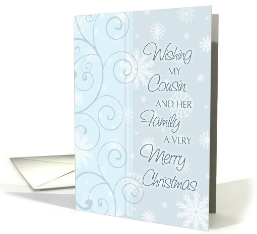 Merry Christmas Cousin & her Family Card - Blue & White... (723845)