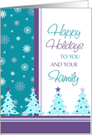 Happy Holidays Business from All of Us Card - Turquoise & Purple Christmas Trees card