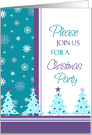 Christmas Tree Trimming Party Invitation Card - Turquoise & Purple Christmas Trees card