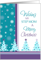 Merry Christmas Step Mom Card - Turquoise & Purple Christmas Trees card