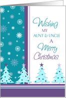 Merry Christmas Aunt & Uncle Card - Turquoise & Purple Christmas Trees card