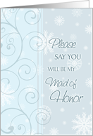 Christmas Wedding Maid of Honor Invitation Card - Blue & White Snowflakes card
