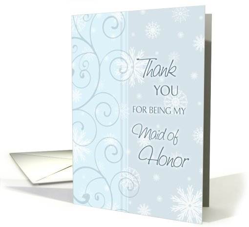 Winter Wedding Maid of Honor Thank You Card - Blue & White... (725861)