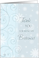Winter Wedding Bridesmaid Thank You Card - Blue & White Snowflakes card