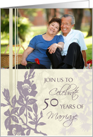 50th Wedding Anniversary Party Invitation Photo Card - Purple Flowers card