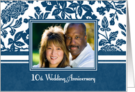 10th Wedding Anniversary Party Invitation Photo Card - Blue Floral card