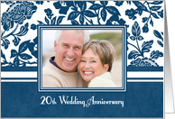 20th Wedding Anniversary Party Invitation Photo Card - Blue Floral card