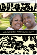 15th Wedding Anniversary Party Invitation Photo Card - Black & Yellow card