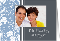 15th Wedding Anniversary Party Invitation Photo Card - Blue Floral card
