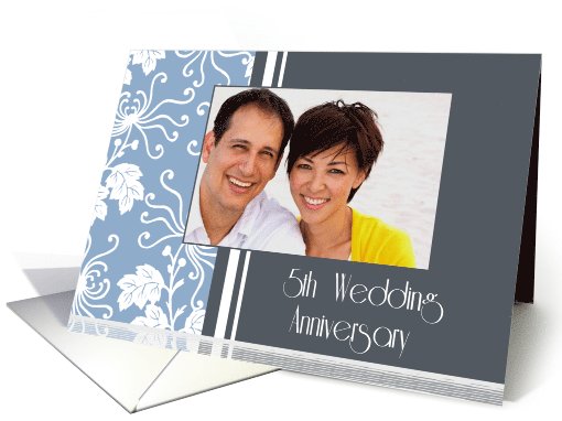 5th Wedding Anniversary Party Invitation Photo Card - Blue Floral card