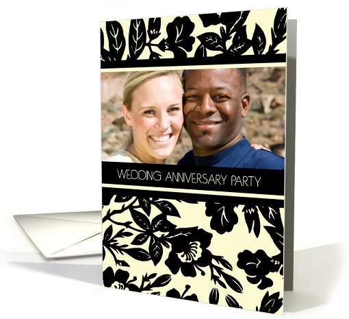 Wedding Anniversary Party Invitation Photo Card - Black & Yellow card