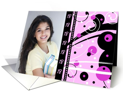 18th Birthday Party Invitation Photo Card - Pink & Black card (729101)