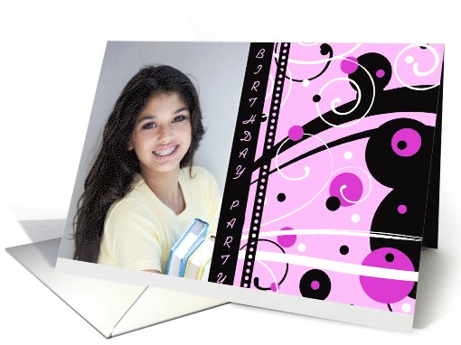Birthday Party Invitation Photo Card - Pink & Black card (729107)