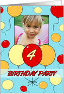 4th Birthday Party Invitation Photo Card - Colorful Balloons card