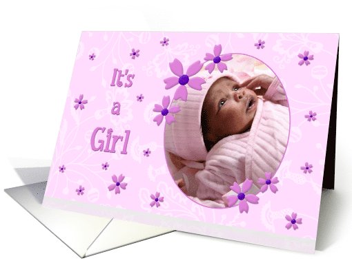 New Baby Girl Announcement Photo Card - Pink Flowers card (729473)