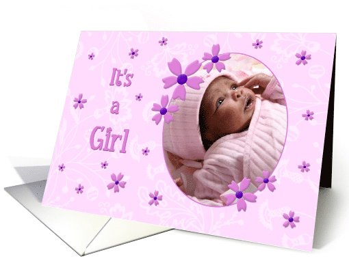 Girl Adoption Announcement Photo Card - Pink Flowers card (729474)