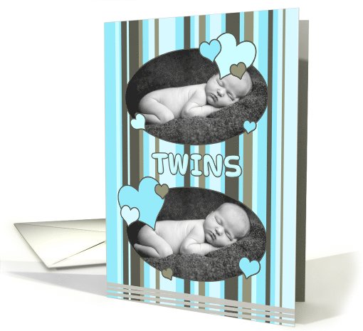 Twins Birth Announcement Boys Photo Card - Blue Stripes card (729475)