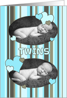 Twins Birth Announcement Boys Photo Card - Blue Stripes card