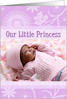 Girl Birth Announcement Photo Card - Purple Flowers card