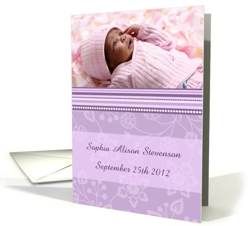 Girl Birth Announcement Photo Card - Purple Flowers card (729937)