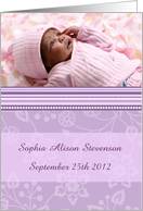 Girl Birth Announcement Photo Card - Purple Flowers card