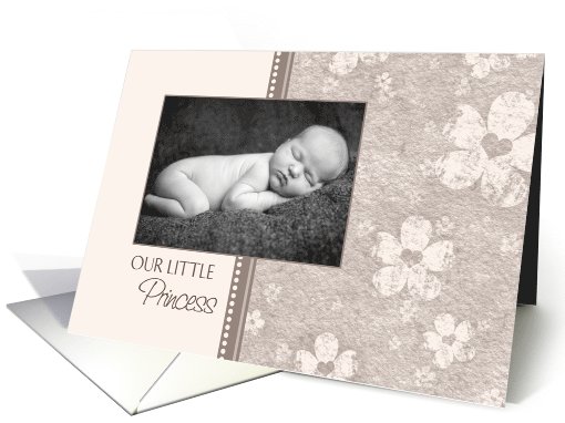 Girl Birth Announcement Photo Card - Antique Pink Flowers card