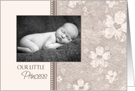 Girl Birth Announcement Photo Card - Antique Pink Flowers card