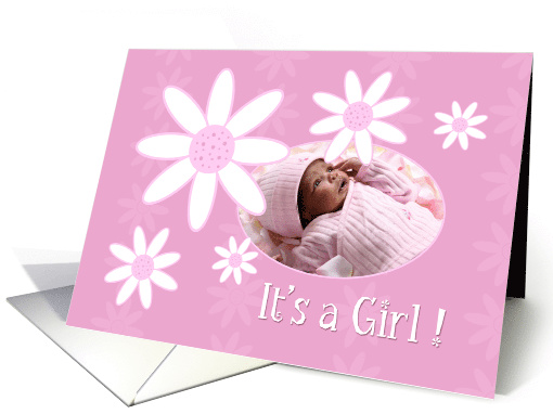 Girl Birth Announcement Photo Card - Pink Flowers card (729946)