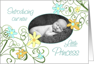 Girl Birth Announcement Photo Card - Garden Flowers card