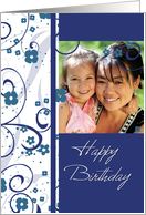 Happy Birthday Photo Card - Blue & White Floral card