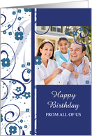 Happy Birthday from All of Us Photo Card - Blue & White Floral card