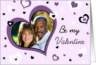 Be my Valentine Photo Card - Purple, Black & White Hearts card