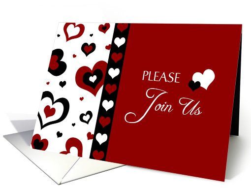 Valentine's Day Party Invitation Card - Red, Black & White Hearts card