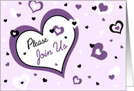 Valentine’s Day Party Invitation Card - Purple, Black & White Hearts card