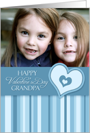 Happy Valentine’s Day for Grandpa Photo Card - Blue Stripes card