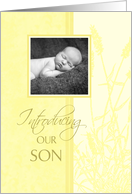 New Baby Boy Announcement Photo Card - Pastel Yellow card