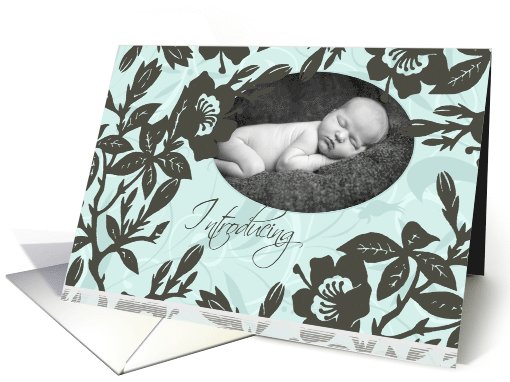 New Baby Announcement Photo Card - Blue Floral card (732079)