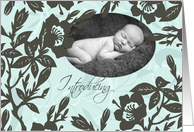 New Baby Announcement Photo Card - Blue Floral card
