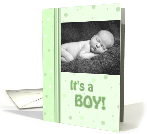 New Baby Boy Announcement Photo Card - Green Dots card (732088)