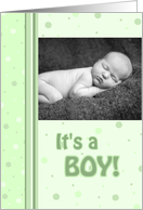 New Baby Boy Announcement Photo Card - Green Dots card