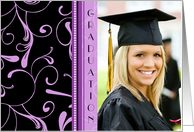 Graduation Announcement Photo Card - Black & Lavender Swirls card