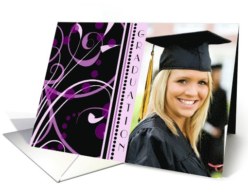 Graduation Announcement Photo Card - Black & Lavender Swirls card
