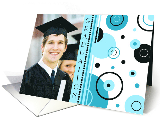 Graduation Party Invitation Photo Card - Blue Circles card (733465)