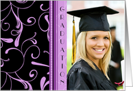 Graduation Party Invitation Photo Card - Purple & Black Swirls card