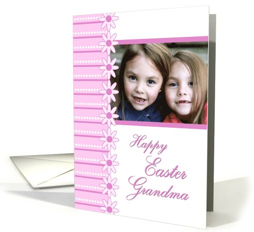 Happy Easter Grandma Photo Card - Pink Stripes & Flowers card (734935)